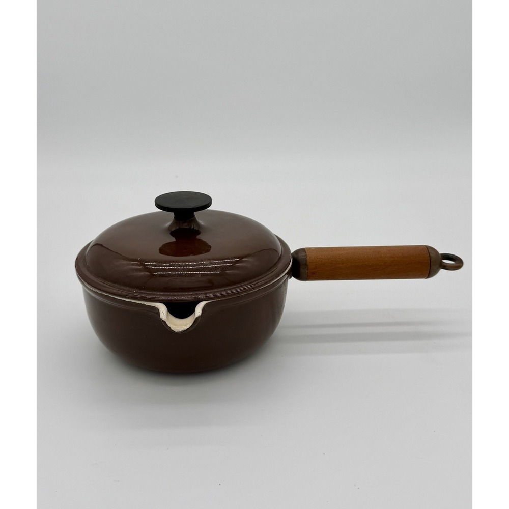 Le Creuset Brown #17 6" Cast Iron Sauce Pot & Lid France pan original Vintage